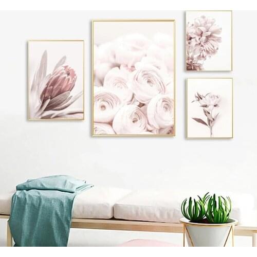 Freshening Pink Flowers Wall Canvas Painting Girl Room Decoration Pictures Canvas Decorative Paintings Home Decor Poster Gift