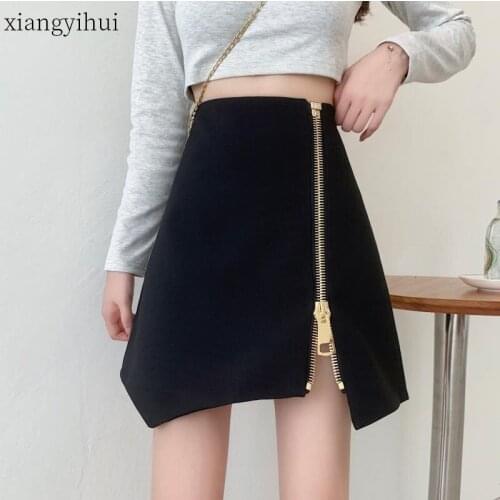 Street Personality Zipper Plus Size 4XL 3XL Mini Skirt Women Black Sexy High Waist Irregular Skirt Women Clothing Autumn Skirts