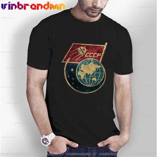 Vintage CCCP Flag Satellite T Shirts Men Short Sleeve Cotton T-shirts Russia CCCP Hipster Tees Tops Streetwear Hombre Camisetas