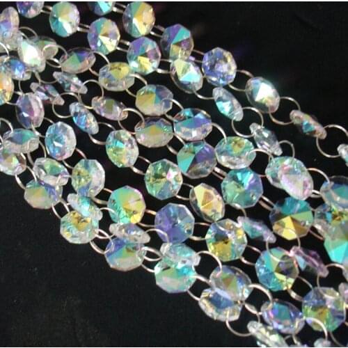 Camal 10m 33ft 14mm Octagonal Crystal Beads AB Color Colourful Chain DIY Wedding Party Curtain Christmas Hanging Ornaments Decor