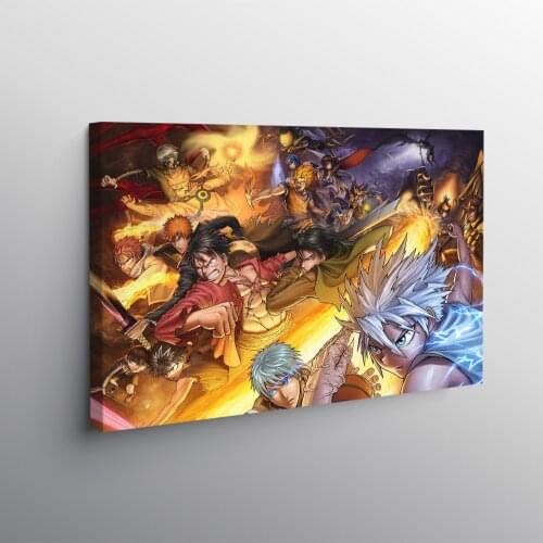 Japanese Anime Crossover Poster Framed Canvas Wall Art Decoration prints Dorm room Home bedroom Wooden Frame decor Painting