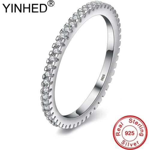 YINHED 1.5mm Width Round Wedding Band Rings for Women Jewelry Real 925 Sterling Silver Small Cubic Zirconia Stackable Ring ZR713