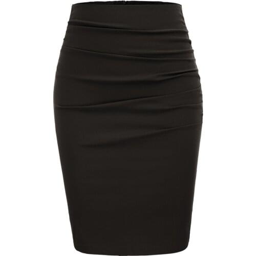 Grace Karin Women Pencil Skirts Vintage Pure Color Ruched Front Hips-wrapped Bodycon Fitting Office Work Casual OL Skirt Lady