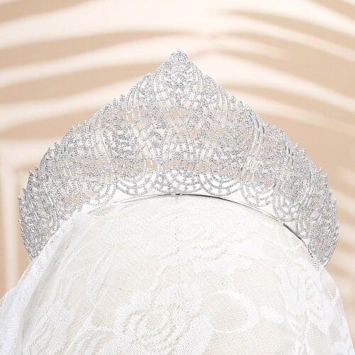 Tirim Full Crystal Cirrus Ziron Leaf Tiaras Zirconia Headband for Girls or Women Dubai Birthday Party Wedding Prom Bridal