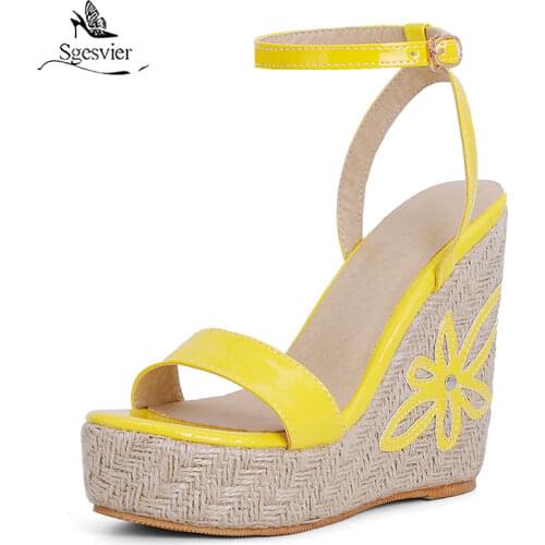 Sgesvier black White Yellow 2021 New Women Sandals Platform Wedges High Heel Womens Shoes Summer Open Toe Dress Ladies Sandals
