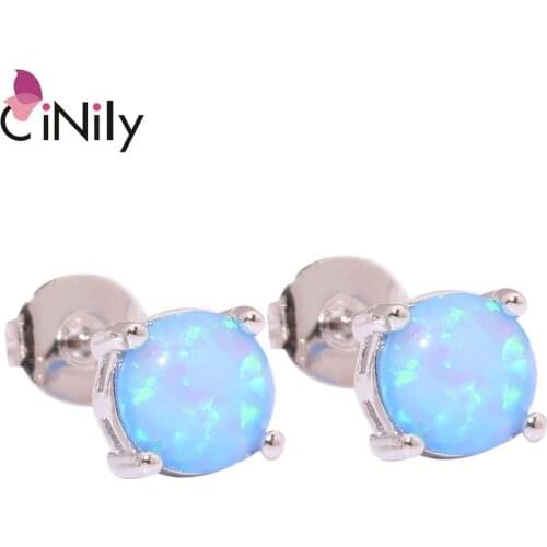 CiNily Created Blue Fire Opal 6mm Silver Plated Earrings Wholesale Retail Hot Sell For Women Jewelry Stud Earrings 6mm OH2504