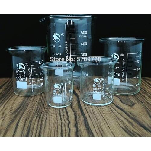 1Set Lab Glass Beaker 25/50/100/150/500ml Borosilicate Glass Laboratory Measuring Glassware School Study Lab Glass Beaker set