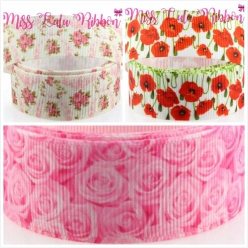 16mm-75mm Flower Patterns Printed Grosgrain Ribbon/Foe Pink Rose DIY Wedding Decoration Christmas Gift Webbing 50 yards/roll