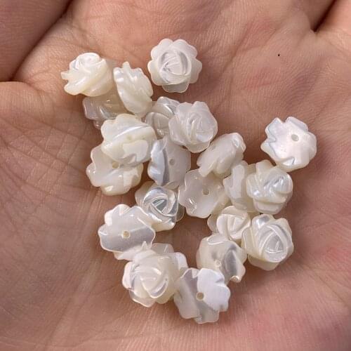 2pcs Carven White Shell Flower Pure Natural Material Petals 3D Flower Beads for Handmade Necklace DIY Jewelry Making