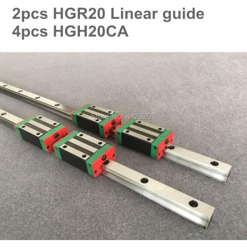 2pcs linear guide rail HGR20 - 200 250 300 350 400 450 500 550 600mm with 4pcs of linear carriage HGH20CA / HGW20CA CNC parts