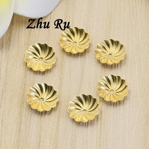 20pcs/lot zhu ru copper 9mm Pendant Cover bead cap Spiral surface depression flower Charm Pendants For Jewelry Making Pendant