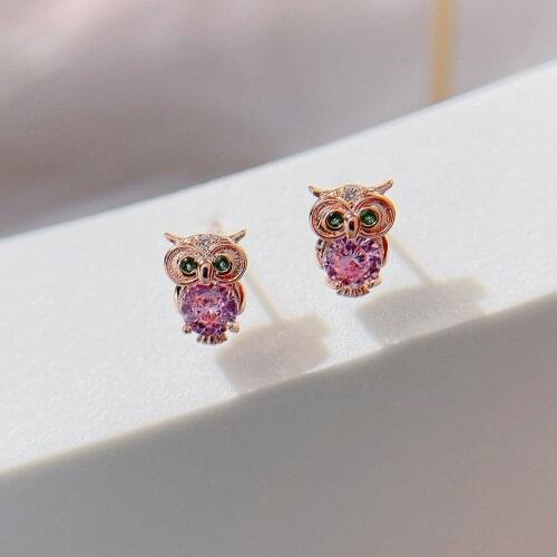 2021 Classic Trend Sparkling AAA Zircon Cute Owl Stud Earring For Women Simple Animal Crystal Ear Pin Fine Piercing Jewelry