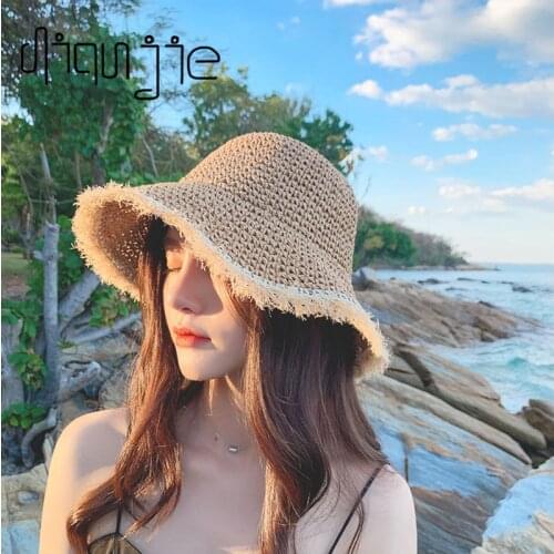 2021 Womens Straw Hats fashion Straw Hat Panamas UV Protection Sun Visor Beach Hats Women Visors Foldable Female Summer Sun Hat