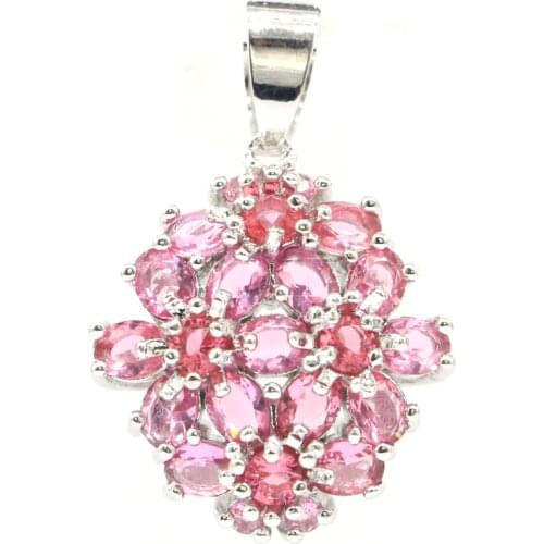 30x19mm SheCrown Flowers Shape Created Violet Tanzanite Pink Tourmaline For Sister Silver Pendant Eye Catching