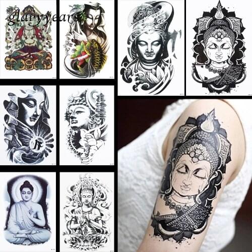 8 Pieces Buddha Pattern Design Temporary Tattoo Sticker Pagoda Lotus God Waterproof Unisex Arm Body Art Tattoo Sticker Hot HB#08