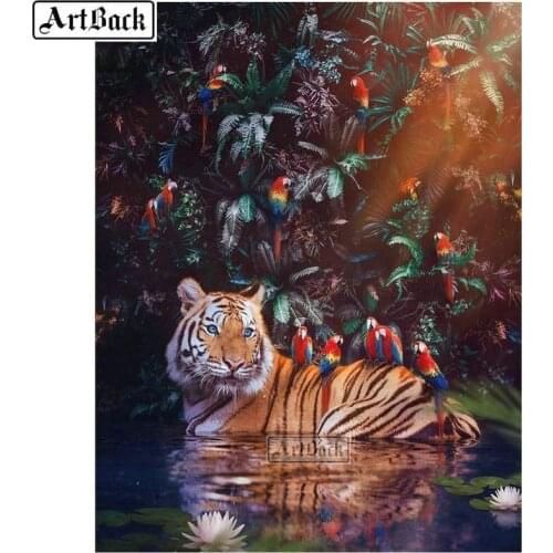 5d diy diamond painting tiger full square & round diamond mosaic animal canvas diamond embroidery crafts