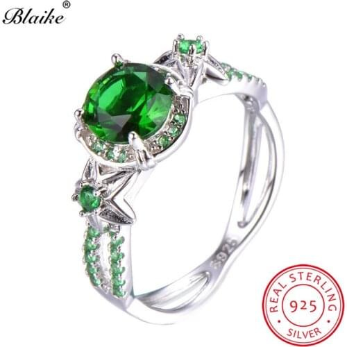 Blaike 100% Solid 925 Sterling Silver Simulated Emerald Rings For Women Green Zircon Band May Birthstone Ring Mothers Day Gifts