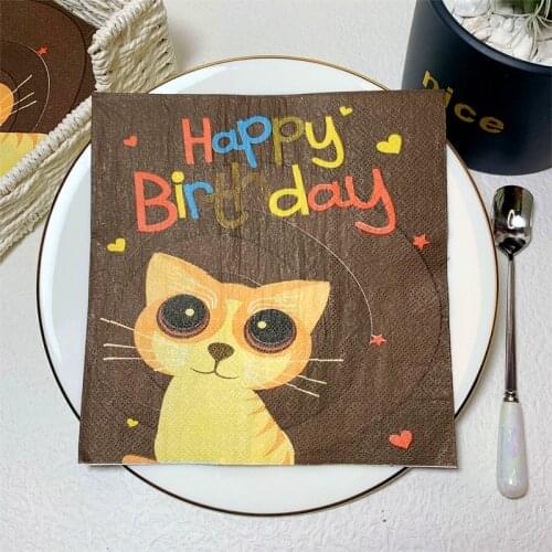 20Pcs/Pack Cute Cat Decoupage Paper Napkins Kawaii Kitty Paper Tissues for Kids Birthday Party Decorations Wholesale Top Quality