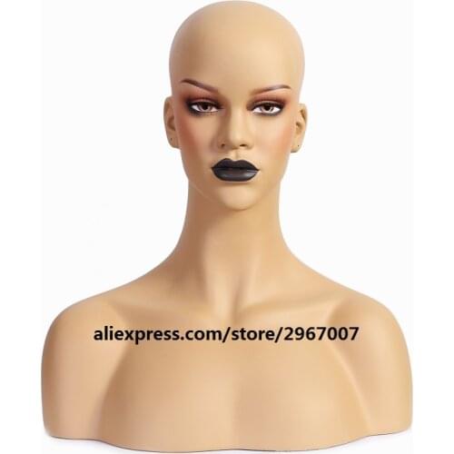 Black Lipstick Female Fiberglass Mannequin Head Bust For Wigs