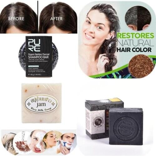 Black Hair Shampoo Shiny Hair & Scalp Treatment Gray White Hair Color Dye Treatment Bamboo Charcoal Clean Detox Soap Bar