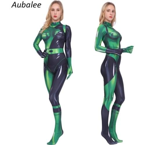 Movie Super Villain Kim Possible Female Shego Costumes Zentai BodySuit For Women Girls Party Halloween Cosplay Costume