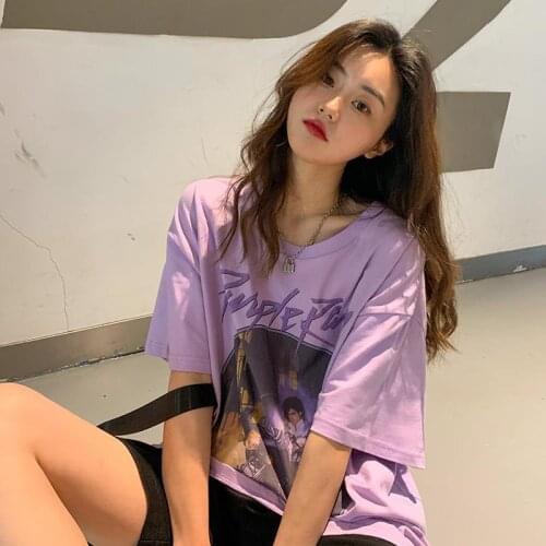 Women tshirts Vintage Graphic Tee Women Short Sleeve Purple Stylish aesthetic Harajuku Printed Tops Summer Cotton clothing top
