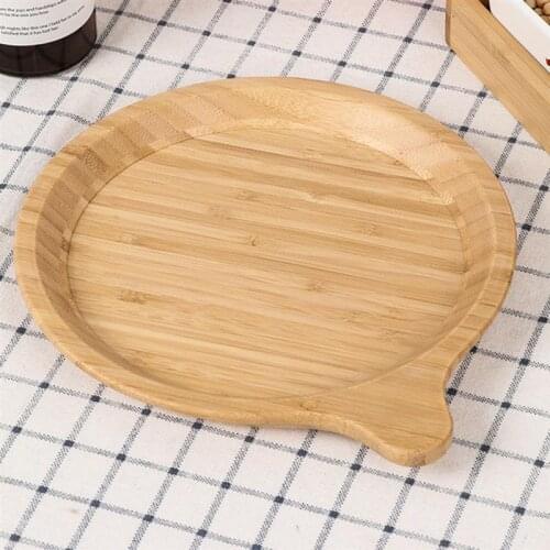 Round Shape Bamboo Dessert Pan Plate with Handle Fruits Dish Food Plate Saucer Tea Tray Coffee Cup Pad Bread Pizza Board Plate