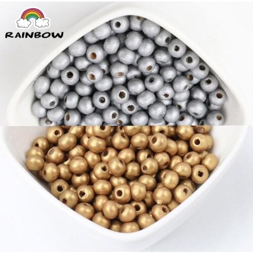 Gold White Natural Wooden Material Round Ball Shape Spacer Beads For Jewelry Making DIY Accessory 6mm 8mm 10mm 12mm