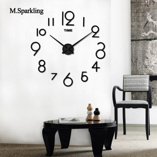 M.Sparkling 3D round wall clock modern brief design bedroom DIY wall clocks self adhesive mute clocks creative home decoration