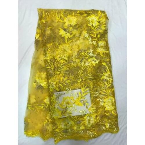 Beige Color Beaded Lace Applique, French Net Lace Fabric, High Quality African Tulle 3d Lace Fabric 2018 Green red yellow