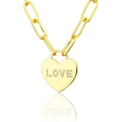 Hot Selling Words Love Necklace for Gold Electroplate Copper Material Words for Zircon Good Quality Gold Color