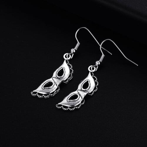 Trendy Vintage Mask Shape Dangle Antique Silver Plated Earrings for Women Girl Retro Drop Earrings Cute Earring Jewelry