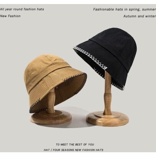 MueRaa 2021 Korean Style Suture Fashion Women Man Fishing Caps Buckets Solid Color Unisex Spring Summer Fishermans Hat Sun Hats