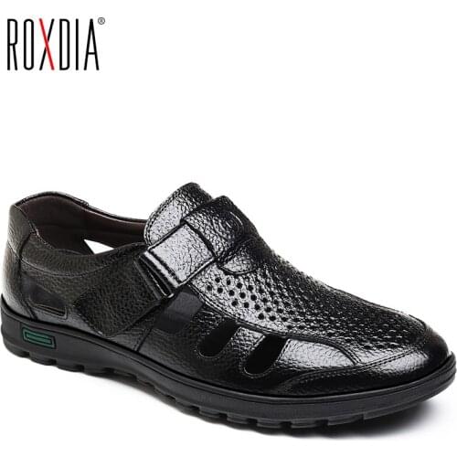 ROXDIA Plus Size 39-48 Men Sandals Genuine Leather New Fashion Breathable Summer Beach Shoes Men Slippers Causal Shoes RXM112