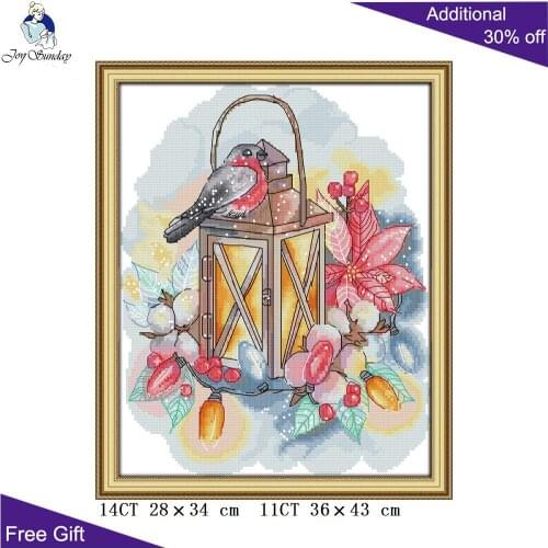 Joy Sunday Flower Bird Needlepoint DA153 14CT 11CT Counted and Stamped Home Decor Bird And Lamp Embroidery DIY Cross Stitch kits