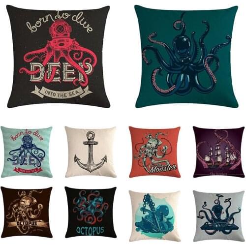 Throw Pillow Pillow Cover Case Black Squid Octopus Bone To Dive Cotton Linen Cushion Cover for Sofa Home Funda Cojines ZY1246