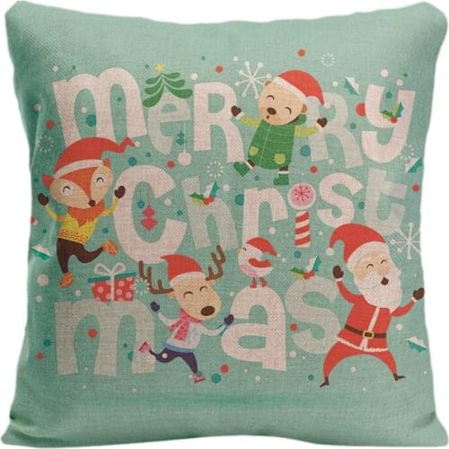 Cotton Linen Fox Elk And Santa Claus Are Celebrating Christmas Throw Pillow Decorative Cushion Cover Pillowcase Customize Gift