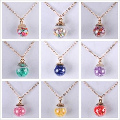 Transparent clear crystal vial glass ball necklace glitter star beads pendant necklace choker fashion costume jewellery women