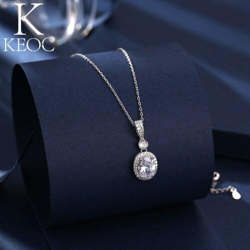 KeocFashion 4-claw Oval AAA Zircon Necklace for Women Shining Pendant O-chain Wedding Valentines Day Noble Jewelry Accessories
