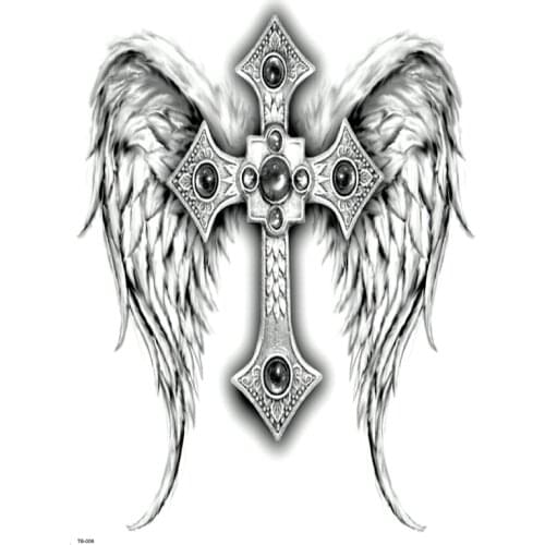 Full Back The Cross Waterproof Temporary Tattoo Men Women Gods Wings Body Art Big The Flash Tattoo Designs Maquiagem Tatoos