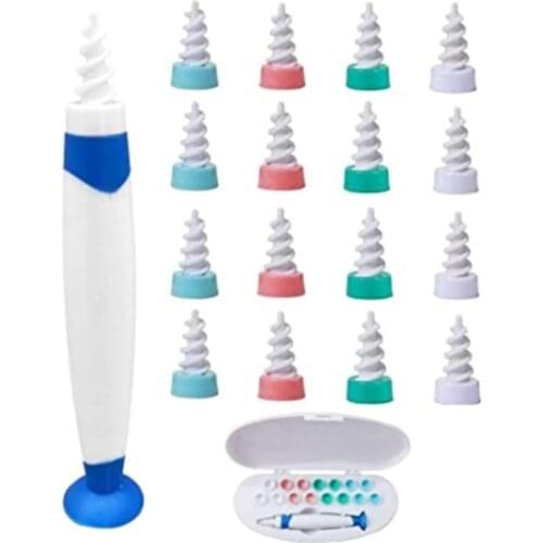Portable Ear Cleaner with 16 Replacement Heads Suction Cup Spiral Spoon Earwax Removal Tool Easy Grip Cleaning Machine