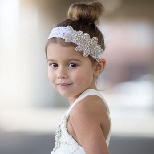 Vintage Baby Girls Bling Clear Rhinestone Lace Headbands Newborn Christening Leaf Headband Baby Girls Headbands Bows
