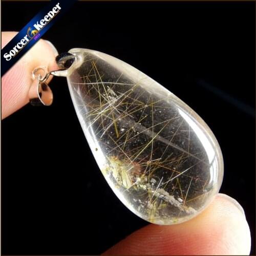 Rare Natural Quartz Gold Rutilated Garden Quartz Crystal Love Necklace Pendant natural minerals Fish Tank Beads OS459
