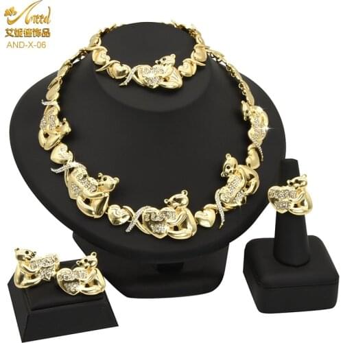 Bear Heart Xoxo Big Necklace Wedding Nigeria Jewelry Sets For Women Bracelets Ethiopian 24k Gold Dubai Bridal Jewellery Moroccan