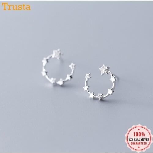 Trustdavis Genuine 100% 925 Sterling Silver Cute Dazzling CZ Moon Stud Earrings For Women Fashion Sterling Silver Jewelry DA420
