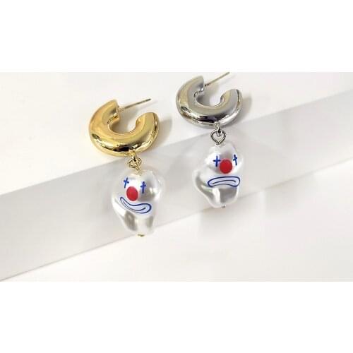 VSnow Fashion Gold Silver Color Small Circle Funny Joker Earrings Grimace Irregular Simulated Pearl Earrings Hoops Hoop Earrings