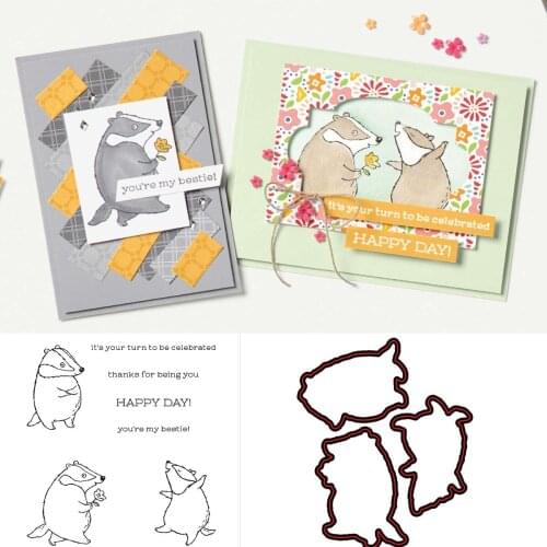 Badger Besties Animal Cutting Dies and Stamps Scrapbook Dariy Decoration Stencil Embossing Template Diy Greeting Card Handmade