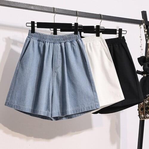 LJSXLS Loose Elastic High Waist Jean Shorts Women 2021 Summer Basic Wide Leg Casual Cotton Woman Denim Shorts Plus Size M-5XL
