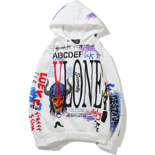 Street Hipster Hip Hop Graffiti Letter Devil Print Hooded Pullover Tops Lovers Hoodies Men Women Casual Fashion Loose Sweatshirt