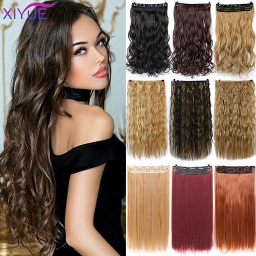 XIYUE 5 Clips Synthetic Hair Long Straight Clip In Hair Extensions False Hair Black Hair Pieces for Women